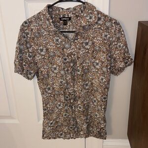 Express Brown Floral Short Sleeve Shirt